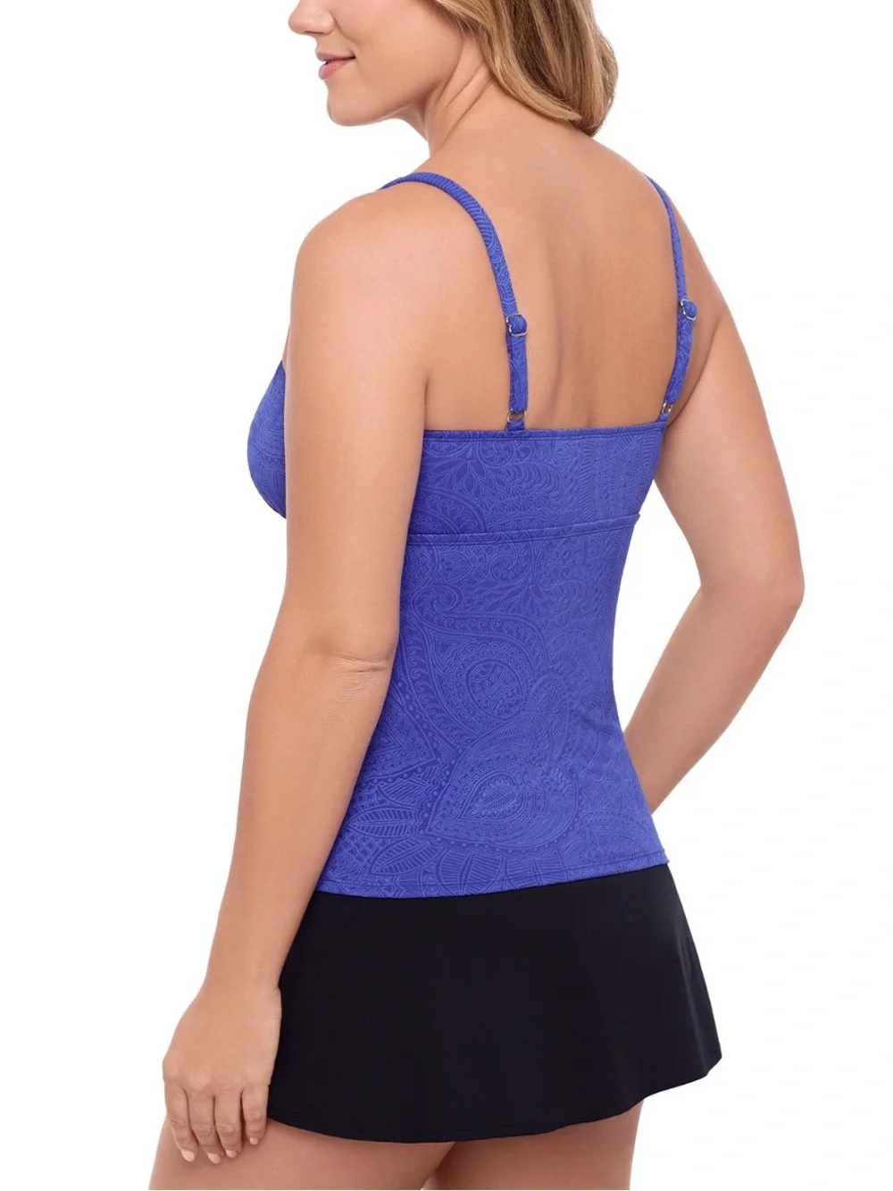 Swim Solutions Women’s Printed Twist-Front Tankini Top-Blue Paisley Jacquard - Picture 3 of 4